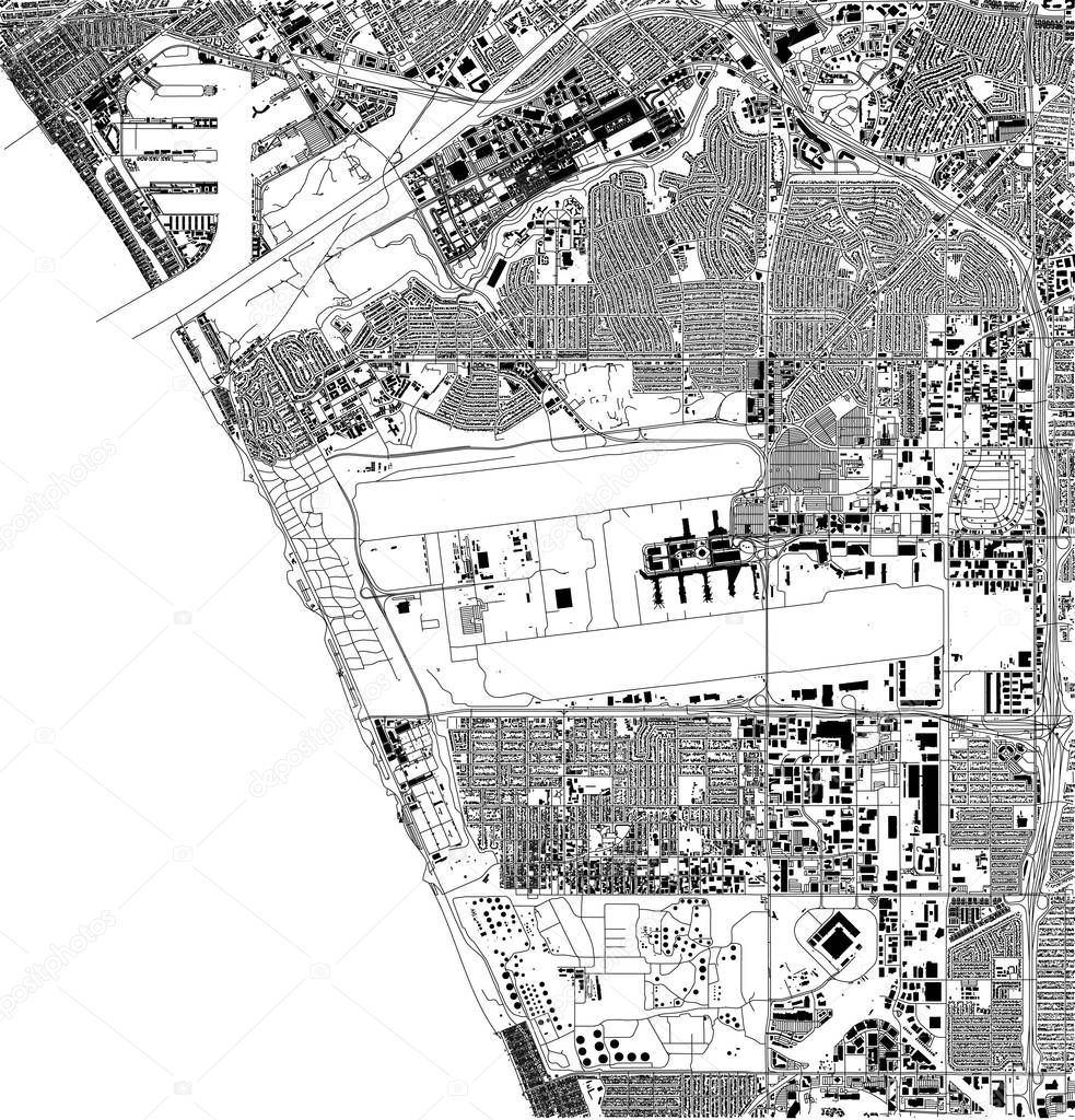 Satellite map of Los Angeles, airport, California, Usa, city streets. Street map and map of the city center.