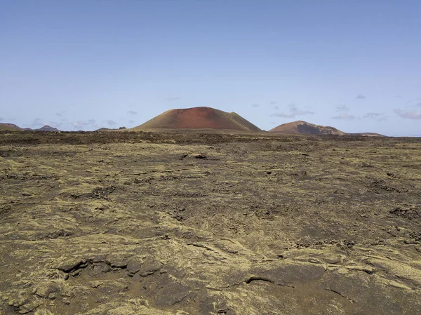 Légifelvételek Caldera Colorada Vulkán Láva Mező Zuzmók Lanzarote Canary Islands — Stock Fotó