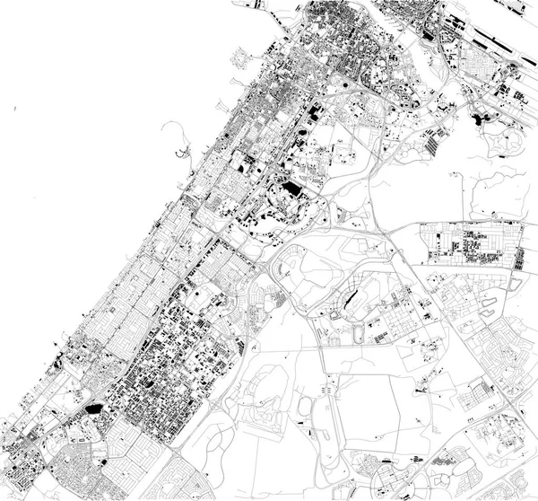 Mapa Satélite Dubai Emiratos Árabes Unidos Calles Ciudad Callejero Mapa — Vector de stock