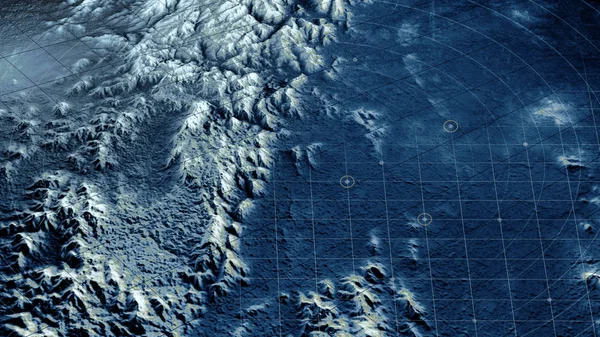 Satelitní Pohled Půdy Válečné Operace Sci Noční Vidění Odstíny Modré — Stock fotografie