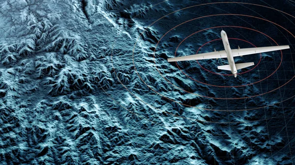 Vista Satellitare Drone Militare Che Sorvola Una Zona Guerra Operazioni — Foto Stock