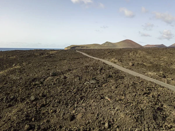 Luchtfoto Van Reliëfs Vulkanen Lava Velden Lanzarote Eiland Canarische Eilanden — Stockfoto