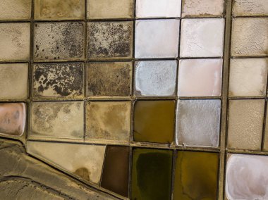 Havadan görünümü Janubio, Lanzarote, Kanarya Adaları, İspanya tuz daireler. Kümeler, tuz, tuz işleme ve hasat, Yaiza Belediyesi