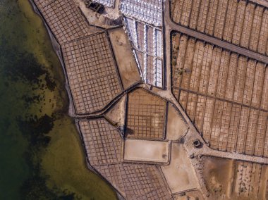 Havadan görünümü Janubio, Lanzarote, Kanarya Adaları, İspanya tuz daireler. Kümeler, tuz, tuz işleme ve hasat, Yaiza Belediyesi