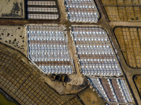 Luchtfoto Van Zoutvlakten Van Janubio Lanzarote Canarische Eilanden Spanje Hoopjes — Stockfoto