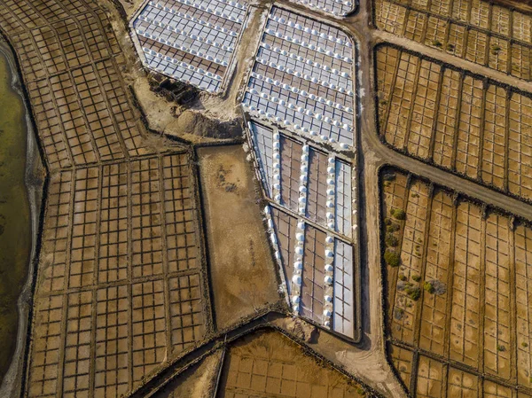 Luchtfoto Van Zoutvlakten Van Janubio Lanzarote Canarische Eilanden Spanje Hoopjes — Stockfoto