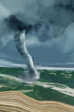 A tornado is a rapidly rotating column of air that is in contact with both the surface of the Earth and a cumulonimbus cloud or, in rare cases, the base of a cumulus cloud. Tornado crossing a valley clipart
