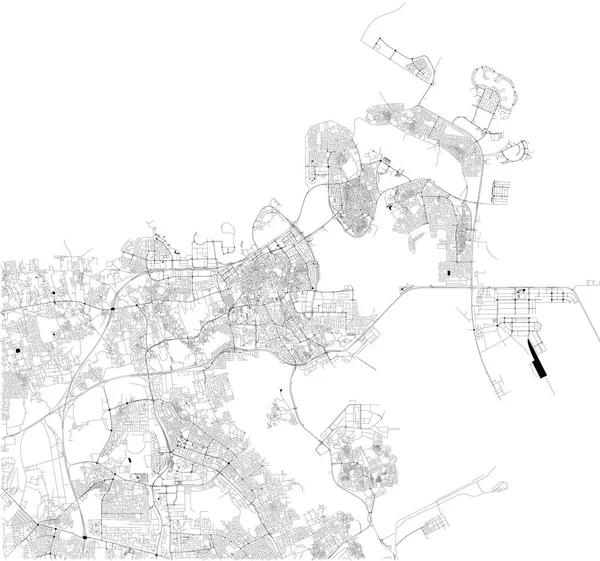 マナーマ バーレーンの首都で最大の都市 街の衛星地図です ストリート マップと市内中心部の地図 — ストックベクタ