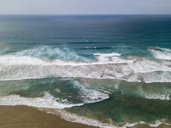 Aerial View Beach Shore Waves Crashing Coast Famara Beach Lanzarote — Stock Photo, Image