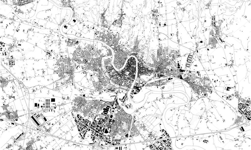Satellite map of Verona, Veneto, Italy, city streets. Street map, city center.