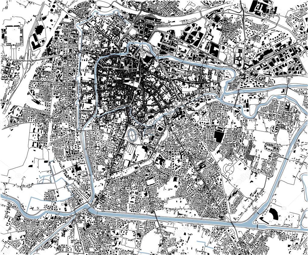 Satellite map of Padua, Padova, Italy, city streets. Street map, city center