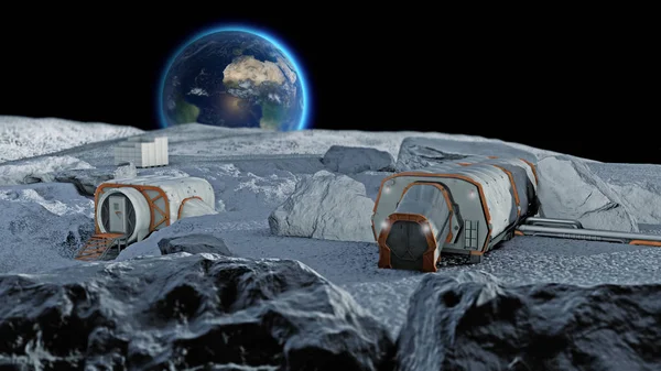 Lunar Base Spatial Outpost First Settlement Moon Space Missions Living — Stock Photo, Image