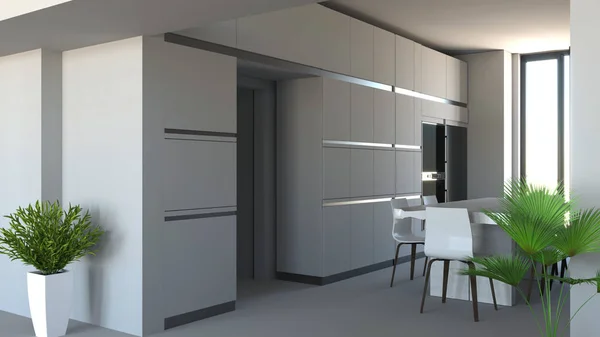 Кухонная Мебель Дизайн Интерьера Мебель Бытовая Техника Вход Открытое Пространство — стоковое фото