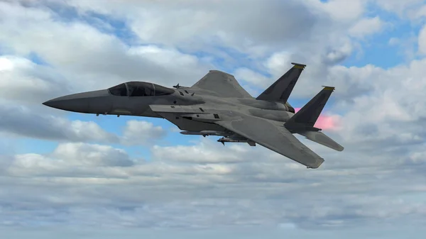 Військові Літаки Польоті Оснащені Ракетами Бойовою Установкою Моделі Eagle Візуалізація — стокове фото