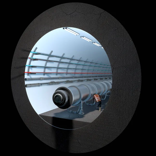 Cern 터널의 섹션입니다 연구를 조직입니다 그것은 물리학의 세계에서 실험실입니다 렌더링 — 스톡 사진