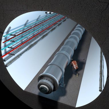 Cern tünel bölümü. Avrupa Nükleer araştırma Teşkilatı. Parçacık fiziğinin dünyanın en büyük laboratuvardır. 3D render