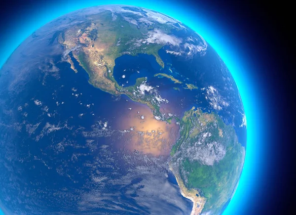 Фізична Мапа Світу Вигляд Супутника Центральної Америки Глобус Півкулі Рельєфи — стокове фото