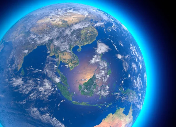 아시아 인도네시아의 위성을 세계입니다 반구입니다 바다입니다 렌더링입니다 이미지의 요소는 Nasa에 — 스톡 사진