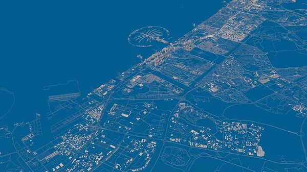 Спутниковая Карта Дубай Объединенные Арабские Эмираты Улицы Город Карта Улиц — стоковое фото