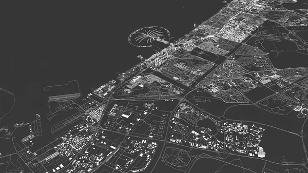 Спутниковая Карта Дубай Объединенные Арабские Эмираты Улицы Город Карта Улиц — стоковое фото