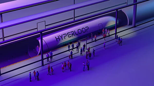 Estação Comboios Hyperloop Passageiros Espera Comboio Tecnologia Futurista Para Transporte — Fotografia de Stock