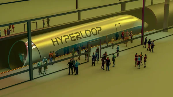 Stazione Ferroviaria Hyperloop Passeggeri Attesa Del Treno Tecnologia Futuristica Trasporto — Foto Stock