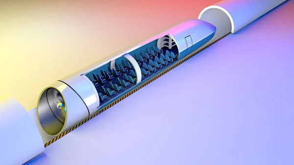 Hyperloop Pociąg Przekrój Miejsc Wewnątrz Pociągu Futurystyczna Technologia Szybkiego Transportu — Zdjęcie stockowe