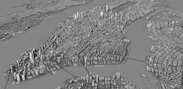 Satellietmening Van New York City Kaart Gebouwen Rendering Straten Wolkenkrabber — Stockfoto