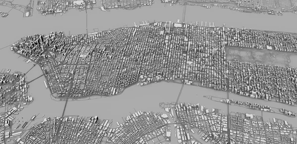 Satellietmening Van New York City Kaart Gebouwen Rendering Straten Wolkenkrabber — Stockfoto