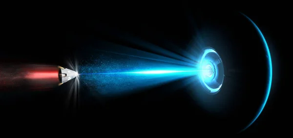 Uzay Gemisi Ufo Çekici Işın Kayma Modülü Bir Lazer Işını — Stok fotoğraf