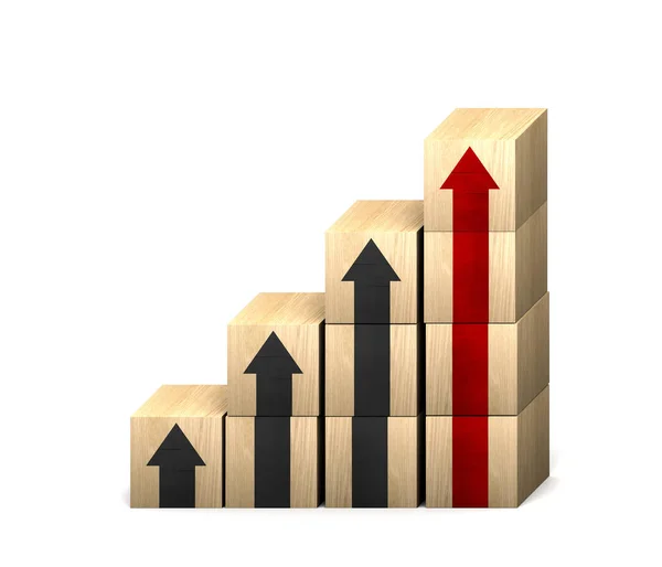 Bloque Madera Apilado Como Escalera Escalón Con Flecha Hacia Arriba —  Fotos de Stock