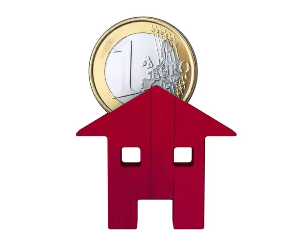 Rode Houten Huis Een Euromunt Investeringen Kopen Verkopen Hypotheek Leningen — Stockfoto