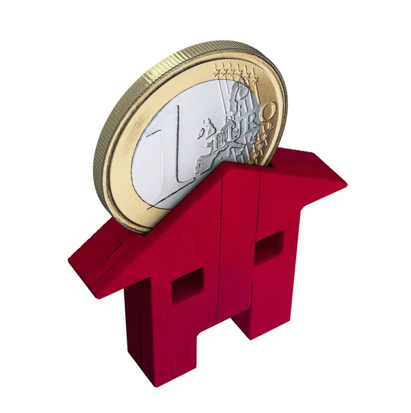 Red Wooden House Euro Coin Investments Buy Sell Mortgage Loans — Stock Photo, Image