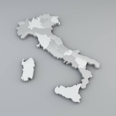İtalya 3D, bölge ve özerk il içinde bölünme Haritası. Trento ve Bolzano. 3D render