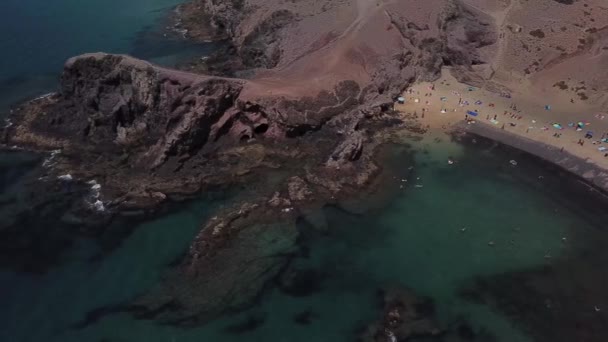 Luchtfoto Van Grillige Kusten Stranden Van Lanzarote Spanje Canarische Eilanden — Stockvideo