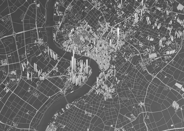 Satellietmening Van Shanghai Kaart Van Stad Met Huis Gebouw Wolkenkrabbers — Stockfoto