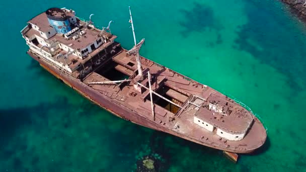 Aerial View Wreck Ship Atlantic Ocean Details Ship Seen Closely — Stock Video