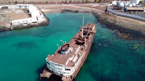 Εναέρια Άποψη Ενός Ναυαγίου Του Ένα Πλοίο Στον Ατλαντικό Ωκεανό — Αρχείο Βίντεο
