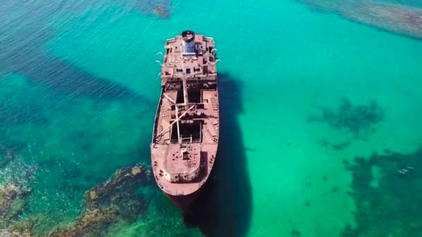 Aerial View Wreck Ship Atlantic Ocean Details Ship Seen Closely — Stock Video