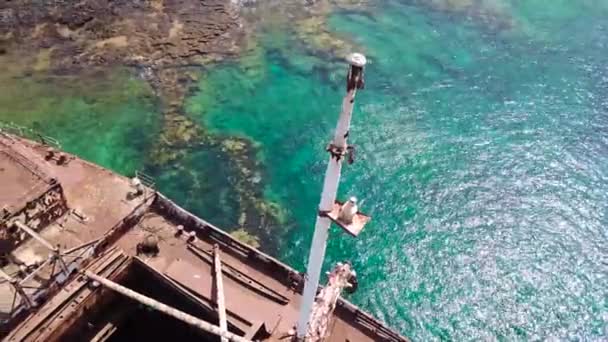 Aerial View Wreck Ship Atlantic Ocean Details Ship Seen Closely — Stock Video