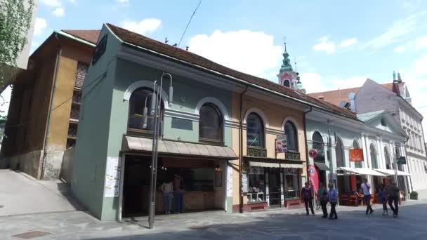 Elektrischer Zug Für Touristen Die Den Straßen Von Ljubljana Der — Stockvideo
