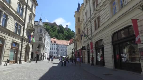 Центральні Вулиці Міста Любляна Столиця Найбільше Місто Словенії 2018 Люди — стокове відео
