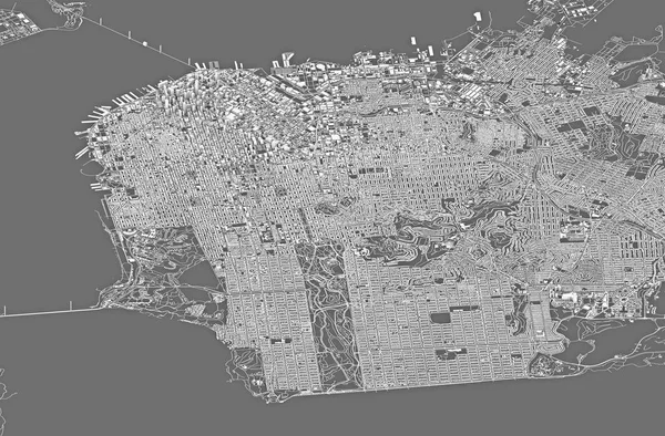 Vue Satellite San Francisco Carte Bâtiments États Unis Rues Gratte — Photo