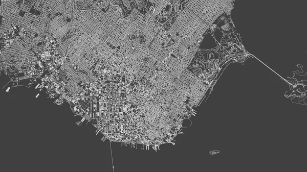 Vista Satellitare San Francisco Mappa Edifici Stati Uniti Strade Grattacieli — Foto Stock