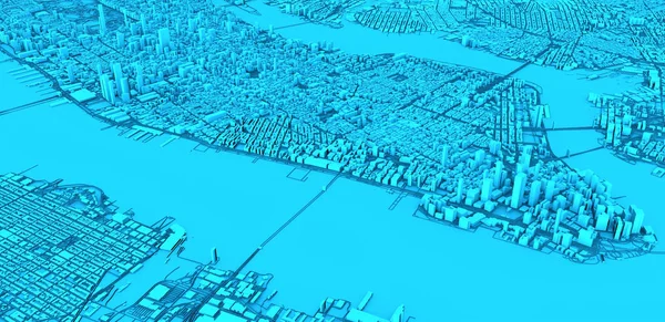 Satelitní Pohled New York City Mapa Budovy Vykreslování Ulice Mrakodrapy — Stock fotografie