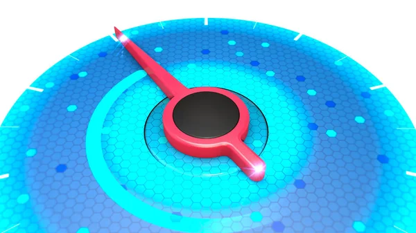 青の圧力ゲージの赤い電源インジケーター 最小値から最大値 速度性能力 レンダリング — ストック写真