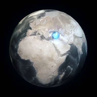 Su olmadan Dünya Haritası. Tüm su dünyada tek bir yerde. Su küre. İklim değişikliği, küresel ısınma. Fiziksel dünya. 3D render. Bu görüntü unsurları Nasa tarafından döşenmiştir