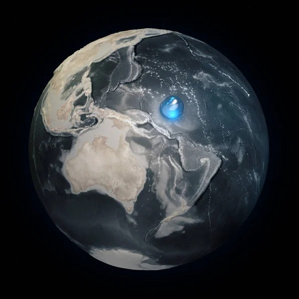 没有水的世界地图 地球上所有的水都在一个地方 气候变化 全球变暖 物理世界 这张图片的元素由美国宇航局提供 — 图库照片