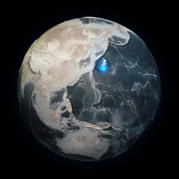 Map of the world without water. All the water on Earth in one place. Water sphere. Climate change, global warming. Physical world. 3d rendering. Elements of this image are furnished by Nasa