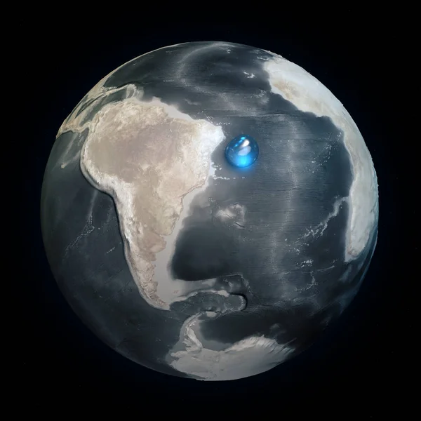 Map of the world without water. All the water on Earth in one place. Water sphere. Climate change, global warming. Physical world. 3d rendering. Elements of this image are furnished by Nasa